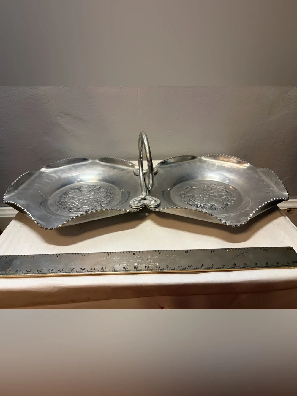 Vintage Cromwell Hand Wrought Aluminum Double Serving Dish Tray